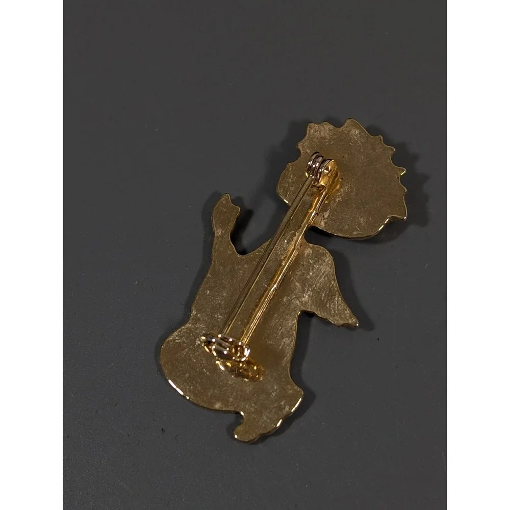 Vintage Praying Child Brooch Gold Tone Blue Rhinestone‎ Religious Pin Birthstone
